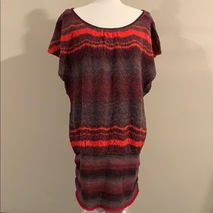 Red Gray Free People Stripe Knit Sleeveless Dress